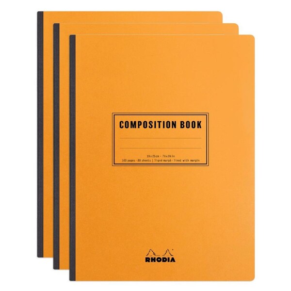 3x Rhodia B5 Composition Book Office Stationery Notebook Ruled w/ Margin Orange