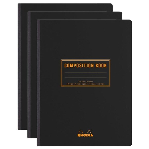 3x Rhodia B5 Composition Book Office Stationery Notebook Ruled w/ Margin Black