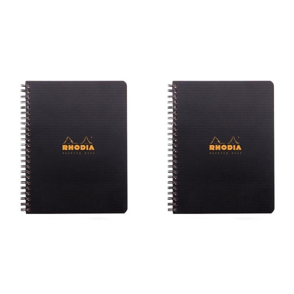 2x Rhodia A5+ Rhodiactive Meeting Book Wirebound Stationery Notebook Lined Black