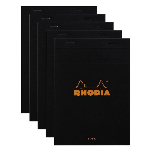 5x Rhodia No16 Top Stapled A5 Notepad Office Stationery Note Pad Plain Black