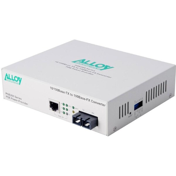 Alloy POE200SC 10/100Base-TX to 100Base-FX Multimode Fibre (SC) Converter, provides PoE power (RJ-45). 2km
