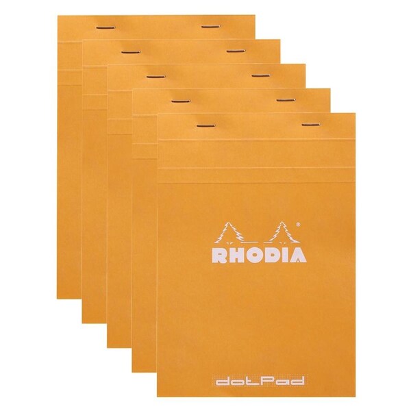 5x Rhodia No.16 Top Stapled A5 Notepad Office Stationery Note Pad Dot Grid ORNG
