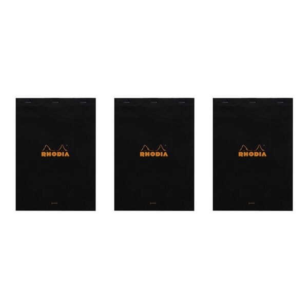 3x Rhodia No.18 Top Stapled A4 Notepad Office Stationery Note Pad Plain Black