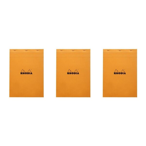 3x Rhodia No.18 Top Stapled A4 Notepad Office Stationery Note Pad 5x5 Grid ORNG