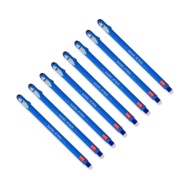 8x Legami Erasable Gel Pen Rollerball Friction Writing Stationery Shark Blue Ink