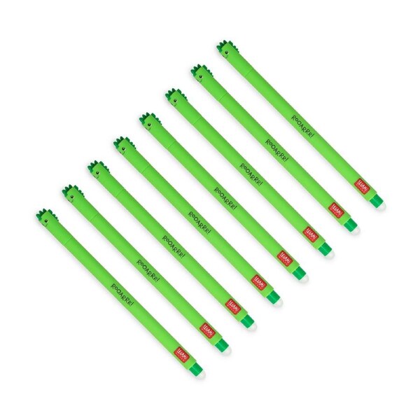 8x Legami Erasable Gel Pen Rollerball Friction Writing Stationery Dino Green Ink