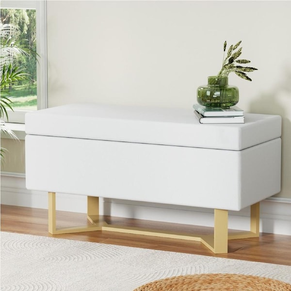 96cm Artiss Storage Ottoman Blanket Box Criss-cross Linen White