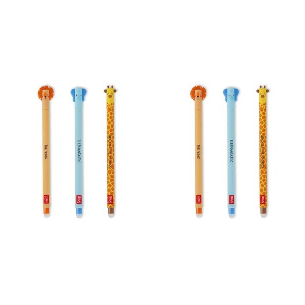 2x 3pc Legami Erasable Gel Pen Rollerball Writing Stationery Set Wild Savannah