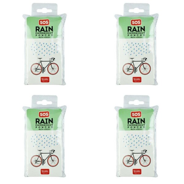 4x Legami SOS Emergency Disposable Rain Poncho w/ Hood Plastic Raincoat Cape