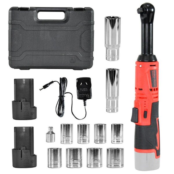 Cordless Electric Ratchet Wrench Set 12V Power Electric Ratchet Wrench 3/8inch 400 RPM Variable Speed with Sockets Two 2000mAh Batteries and Charger