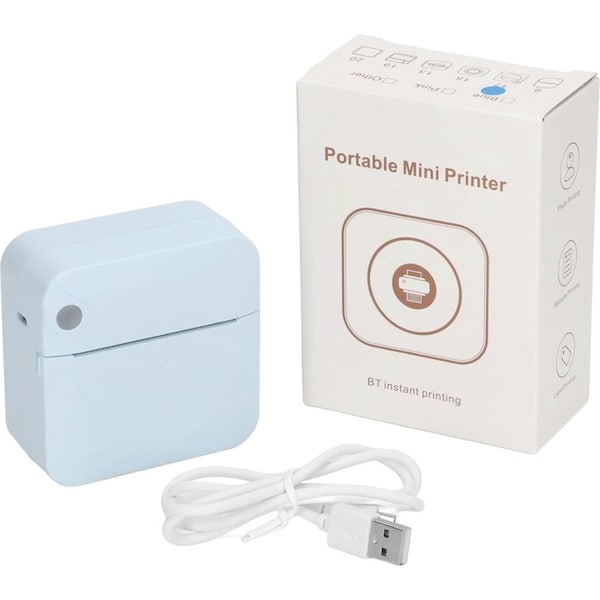 Portable Mini Printer Blue - Inkless Bluetooth Phone Pocket Thermal Printing