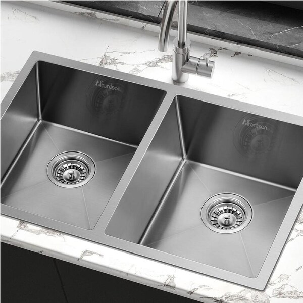ALFORDSON Kitchen Sink 77x45cm Stainless Steel Basin Double Bowl