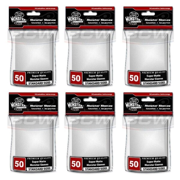 6x 50pc BCW Monster Deck Protectors Trading Card Sleeves Pack Standard Matte WHT