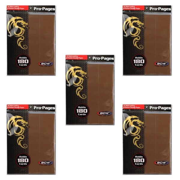 5x 10pc BCW Pro-Pages Side Loading 9-Pocket Double Pages Trading Card Brown