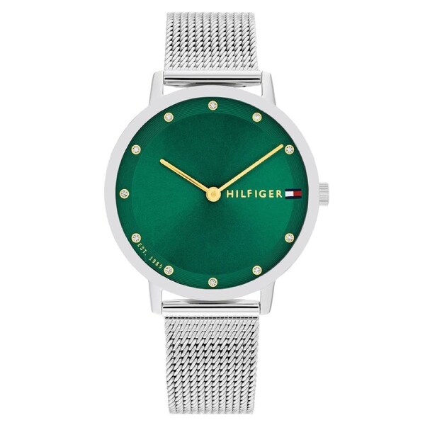 Tommy Hilfiger Silver Steel Mesh Green Dial Women's Watch - 1782762
