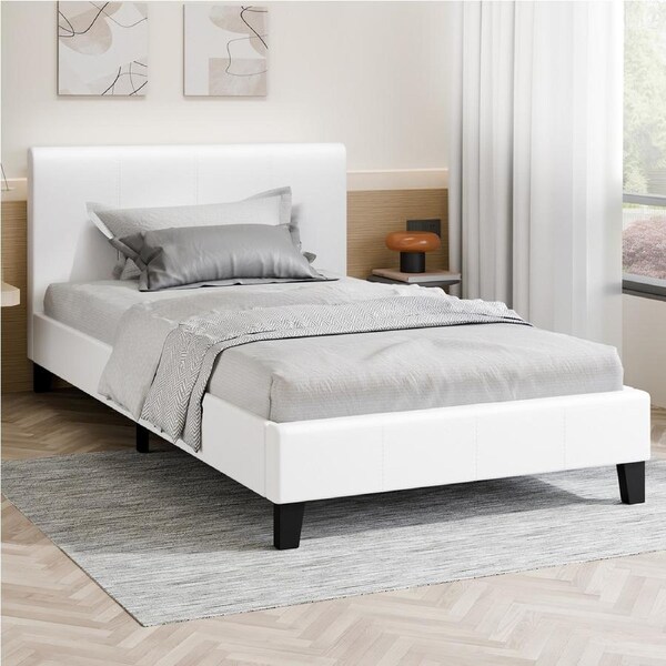 ALFORDSON Bed Frame King Single Mattress Base Wooden Platform Leather White