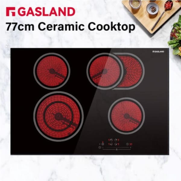 GASLAND chef 77cm 4-Zone Electric Ceramic Cooktop, 220V-240V Hard Wired Built-in Stove Top, Kitchen Electric Cooktops with Slide Sensor Touch Control, Shut Down Procedure Safety Protection
