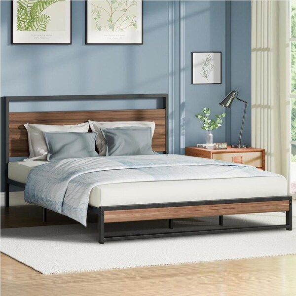 ALFORDSON Metal Bed Frame King Size Industrial Platform Mattress Base Wood