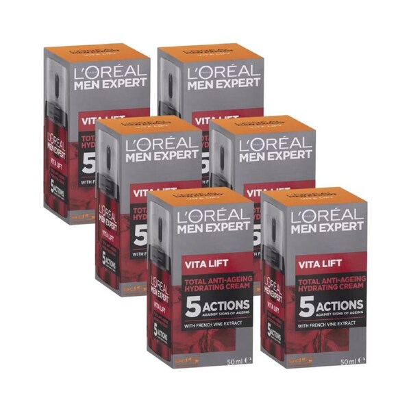 6 x L'Oreal Paris Men Expert Vita Lift Total Anti-Ageing Hydrating Moisturiser Cream 50mL