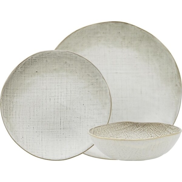 12pc Ecology Dinnerware Stoneware Linen w/ Embossed Texture Dish Set Birch