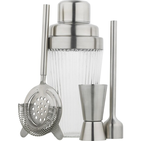 4pc Ecology Ritz Soda Lime Glass/Stainless Steel Cocktail Drinks Making Set