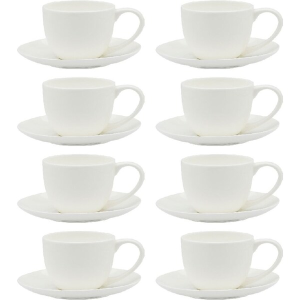 8x Ecology Fine Bone China Canvas Elegant Coffee Cup & Saucer 100ml/12.5cm WHT