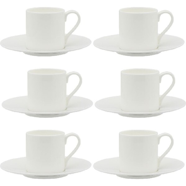 6x Ecology Fine Bone China Canvas Espresso Cup & Saucer Set 90ml/14cm White
