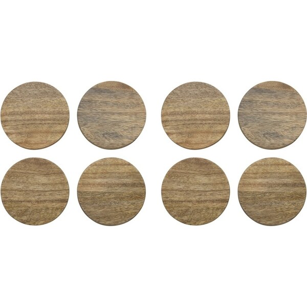 8pc Ecology Mango Wood Rustic Kitchenware Drift Coasters Server 10cm Round