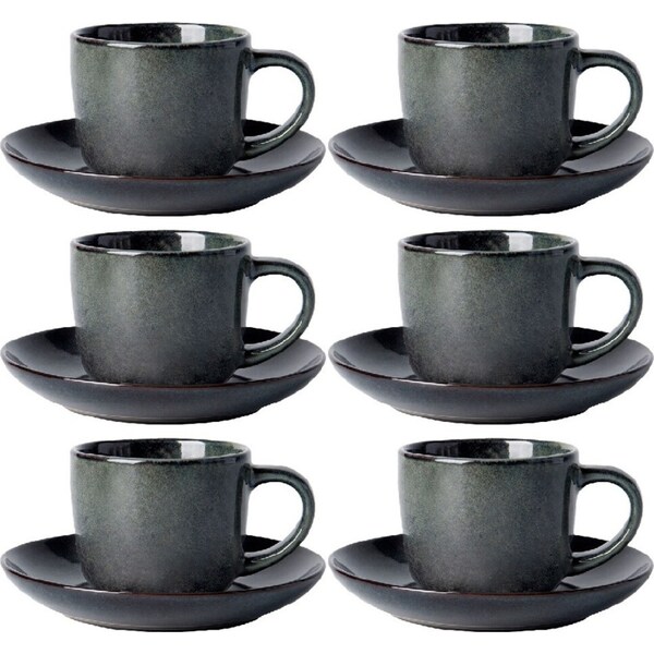 6x Ecology Stoneware Tableware Element Espresso Tea Cup & Saucer 120ml Raven