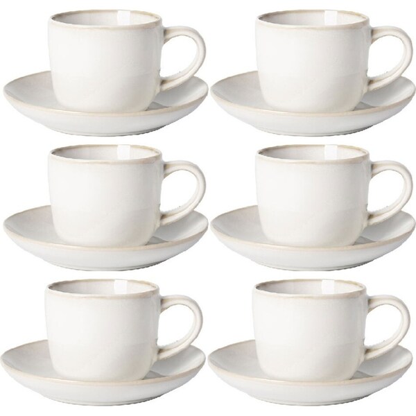 6x Ecology Stoneware Element Espresso Aesthetic Tea Cup & Saucer 120ml Blanc