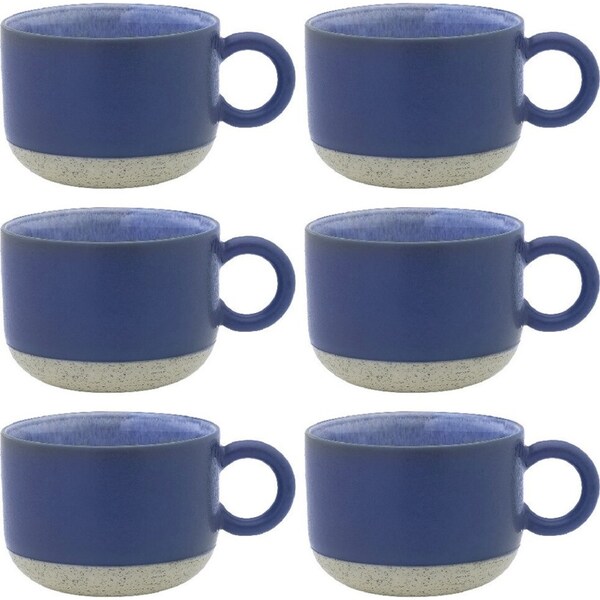 6x Ecology Stoneware Kitchenware Hull Drinking Mug Cup 370ml/14cm Periwinkle