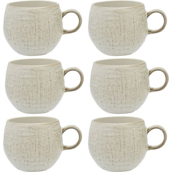6x Ecology Dinnerware Stoneware Linen Drinking Mug Coffee Cup 330ml/13m Birch