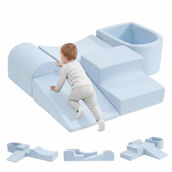 Playpals Kids Crawl Foam Climbing Blocks Soft Play Set Activity Toys 5PC Blue