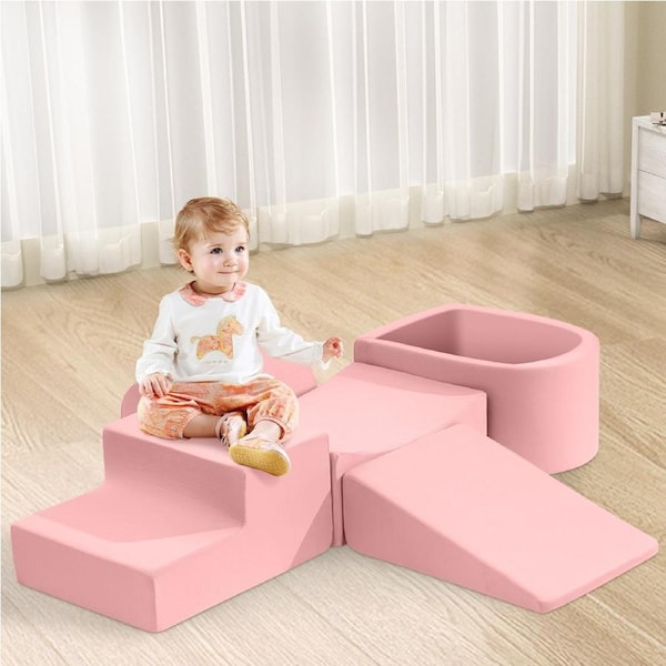 Playpals Kids Climb Crawl Foam Blocks Soft Play Set Activity Toys 5PC Pink