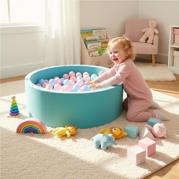BoPeep Kids Ball Pit Foam Ocean Play Pool with Balls (Optional) Blue