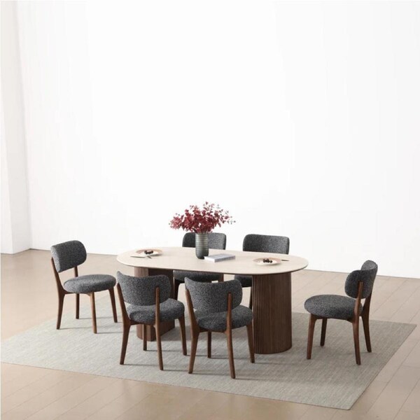 Reitz Oval Dining Table with Stone Table-top and Wood Legs/180cm