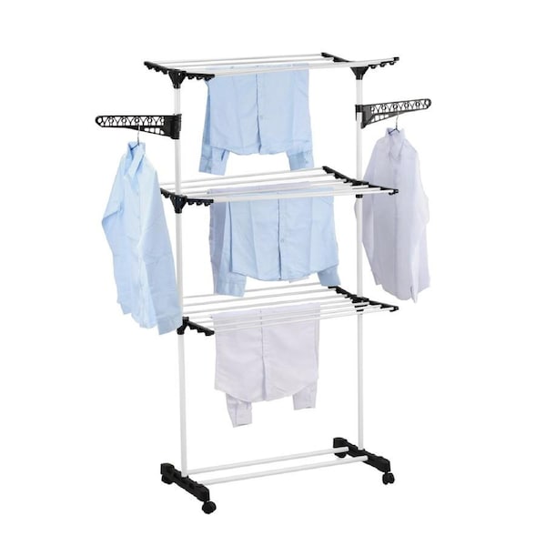CARLA HOME Folding 3 Tier Clothes Laundry Drying Rack with Stainless Steel Tubes for Indoor & Outdoor Home