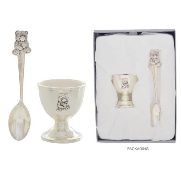 Silver Baby Egg and Spoon Gift Set Newborn Keepsake Christening Boy Girl