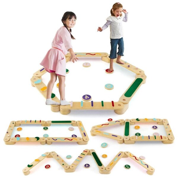 Costway Wooden Balance Beam Set with Stepping Stones Gymnastics Obstacle Course Toy