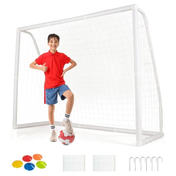 Costway 2.5M x 1.8M Soccer Goal Weather Resistant Net & UPVC Frame for Home Backyard