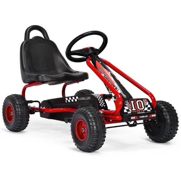 Costway Pedal Go Kart 4 Wheel Pedal Powered Ride On Toy Racer Pedal Car Red