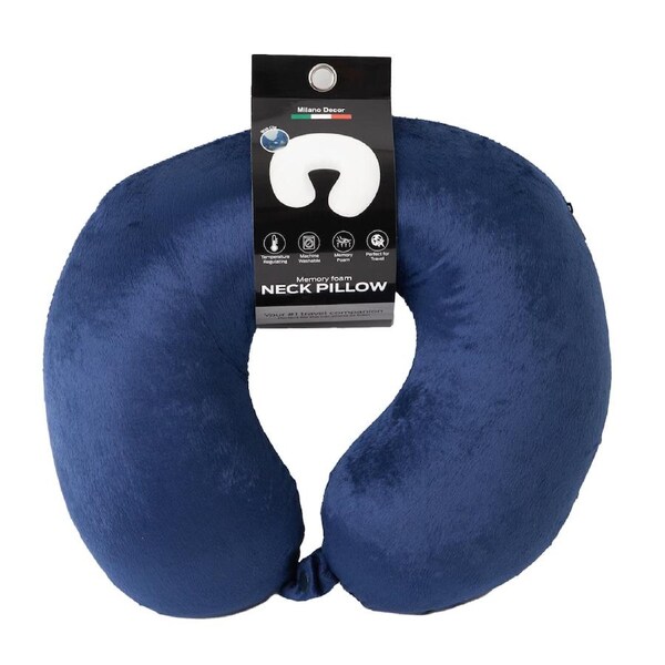 Milano Décor Memory Foam Travel Neck Pillow With Clip Cushion Support Soft Blue