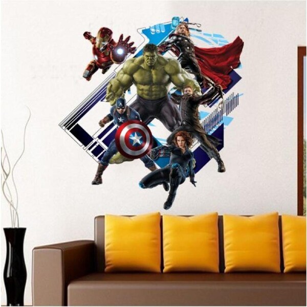 Marvel Avengers Team Geometric Art Wall Decal - Superhero Group Action Wall Sticker