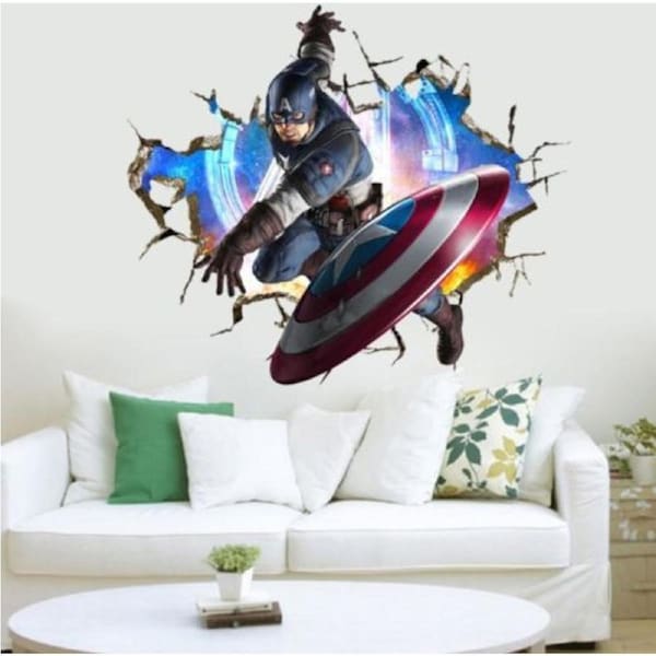 Marvel Captain America 3D Smash Wall Decal - Superhero Shield Action Wall Sticker