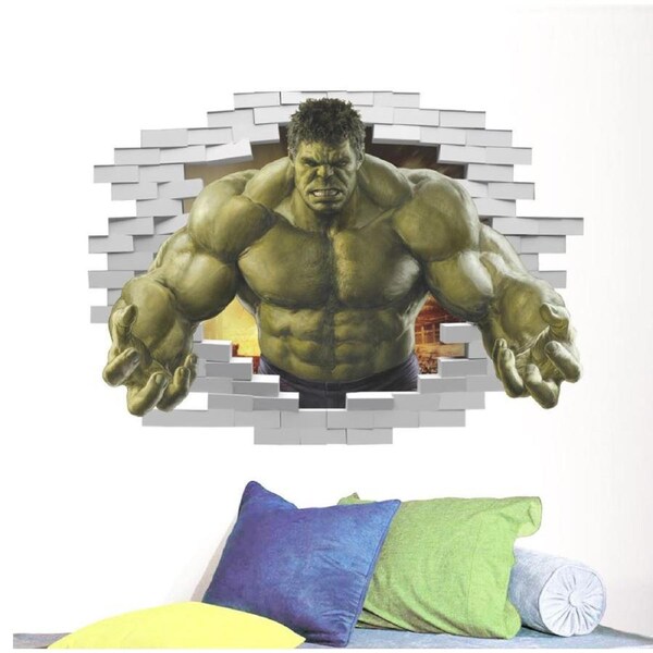 Marvel Hulk 3D Smash Wall Decal - Incredible Hulk Brick Wall Break Mural Sticker