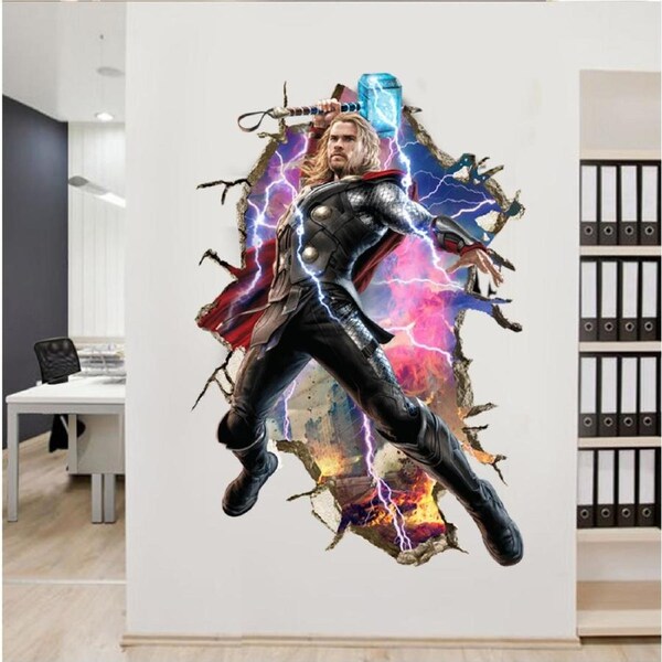Marvel Thor God of Thunder 3D Smash Wall Decal - Large Superhero Wall Sticker