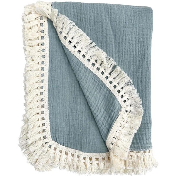 LVD 130cm Cotton Throw w/ Tassels Kids/Baby Comfort Soft Blanket Square Tidal