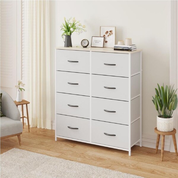 Advwin Chest of 8 Drawers Dresser Storage Cabinet Tower Tallboy Organizer TV Stand Unit Light Grey Color