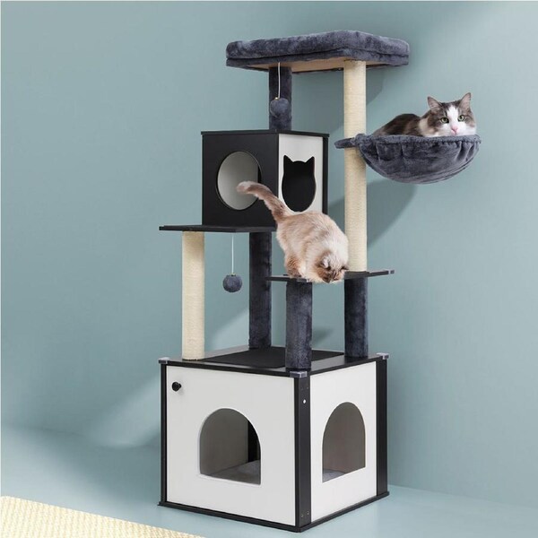 i.Pet Cat Tree Wooden Black 144cm