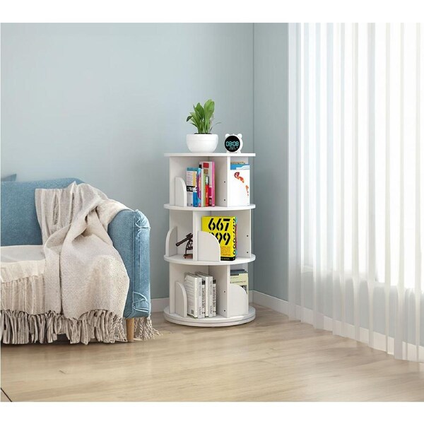 3-Tier Versatile Spacious Rotating Swivel Wooden Bookcase Bookshelves 98cm White